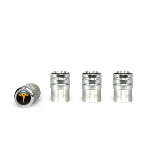 Tesla Valve Caps Aluminium 4 pcs Orange Logo
