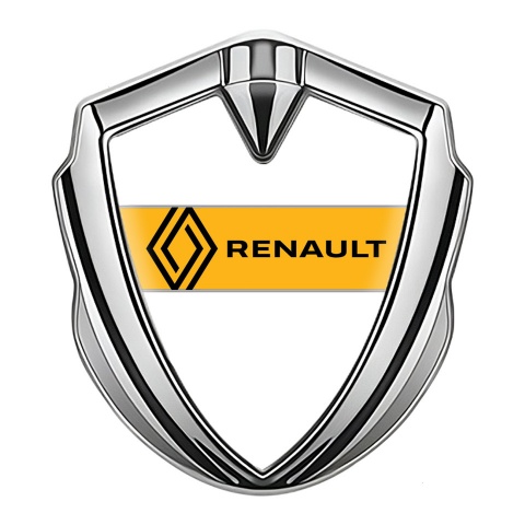 Renault Metal Emblem Badge Silver White Print Modern Logo Edition