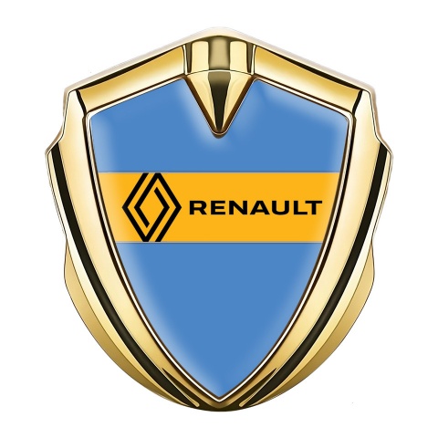 Renault Emblem Metal Badge Gold Glacial Blue Modern Logo Variant