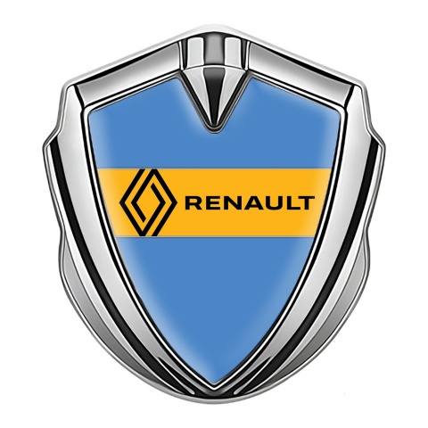 Renault Emblem Metal Badge Silver Glacial Blue Modern Logo Variant