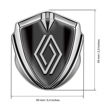 Renault Emblem Fender Badge Silver Black Base Grey Big Logo