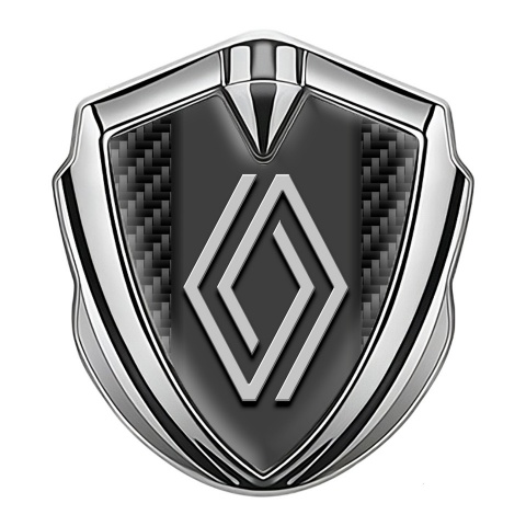 Renault Metal Domed Emblem Silver Black Carbon Big Modern Logo