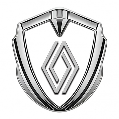Renault Emblem Metal Badge Silver White Print Clean Logo Edition