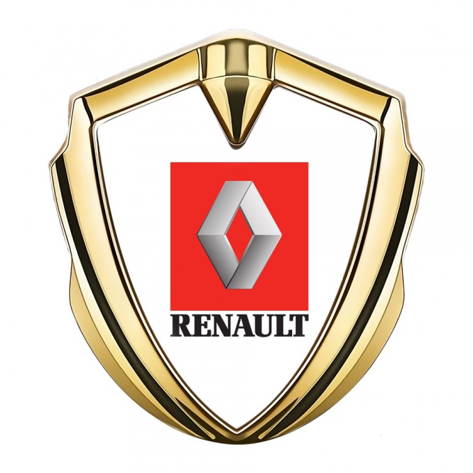 Renault Emblem Car Badge Gold White Base Red Square Logo Design