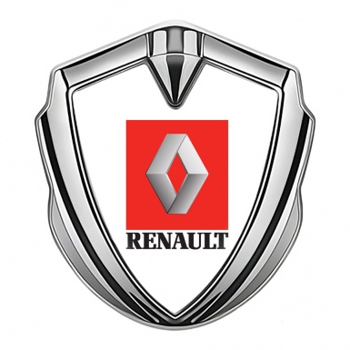 Renault Emblem Car Badge Silver White Base Red Square Logo Design