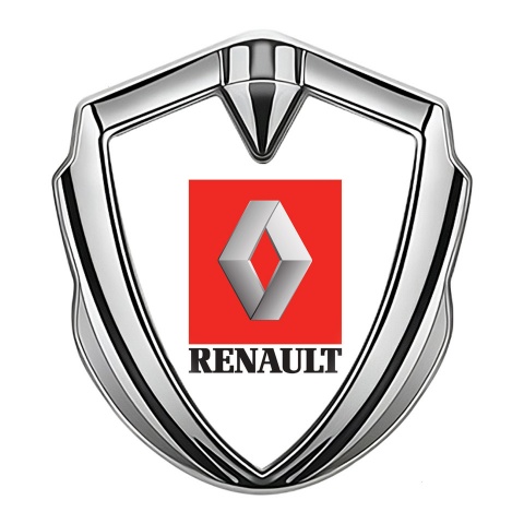 Renault Emblem Car Badge Silver White Base Red Square Logo Design