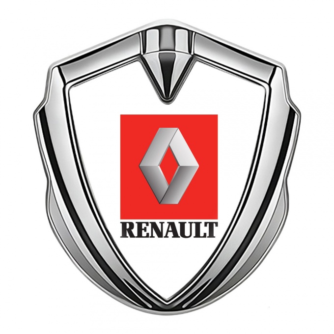 Renault Emblem Car Badge Silver White Base Red Square Logo Design