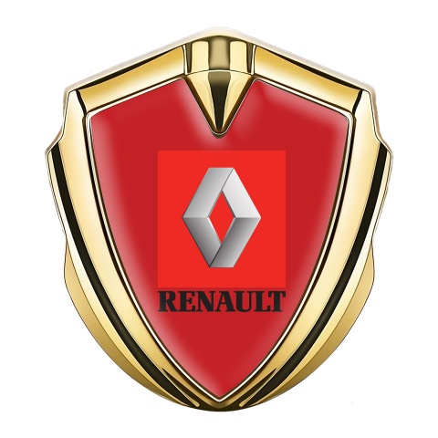 Renault Emblem Silicon Badge Gold Crimson Base Red Square Logo Design