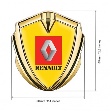 Renault Metal Domed Emblem Gold Yellow Base Red Square Logo Design