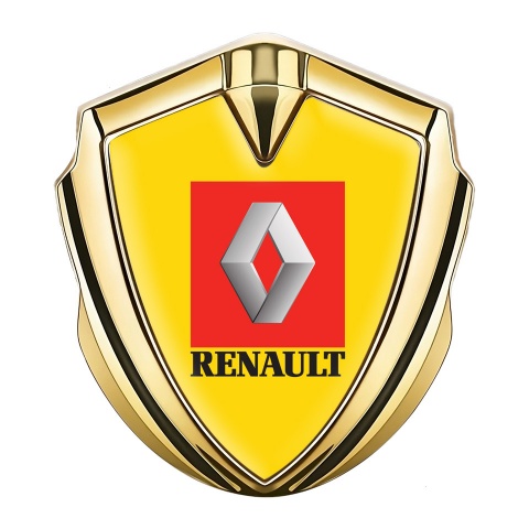 Renault Metal Domed Emblem Gold Yellow Base Red Square Logo Design