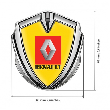 Renault Metal Domed Emblem Silver Yellow Base Red Square Logo Design