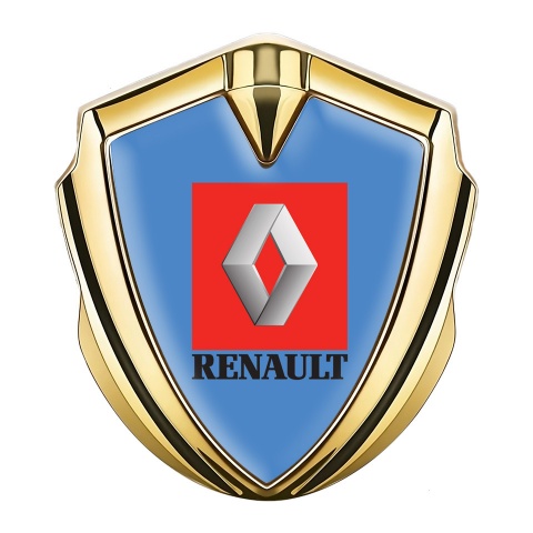 Renault Emblem Fender Badge Gold Glacial Blue Red Square Logo Motif