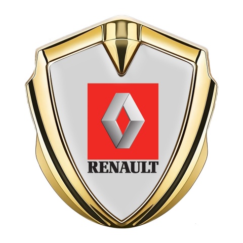 Renault Metal Emblem Self Adhesive Gold Moon Grey Red Square Logo