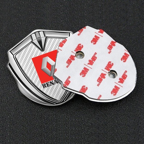 Renault Fender Emblem Badge Silver White Carbon Red Square Logo