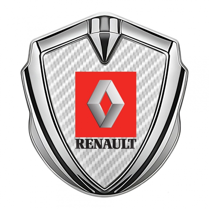 Renault Fender Emblem Badge Silver White Carbon Red Square Logo