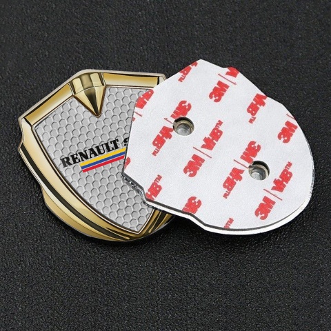 Renault Sport Emblem Metal Badge Gold Honeycomb Tricolor Design