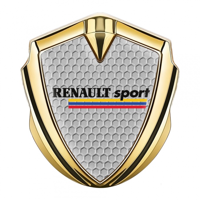 Renault Sport Emblem Metal Badge Gold Honeycomb Tricolor Design