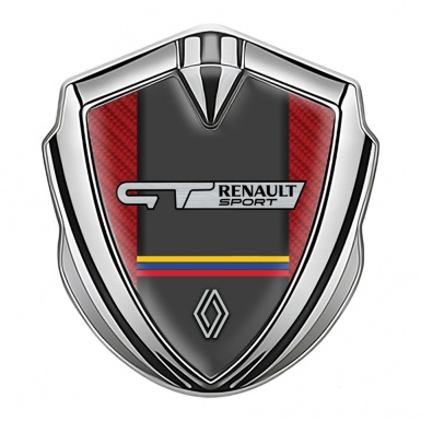 Renault GT Emblem Metal Badge Silver Red Carbon Tricolor Motif