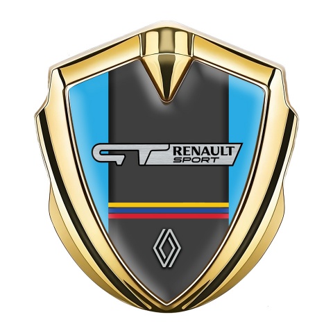 Renault GT Emblem Badge Self Adhesive Gold Blue Base Tricolor Design
