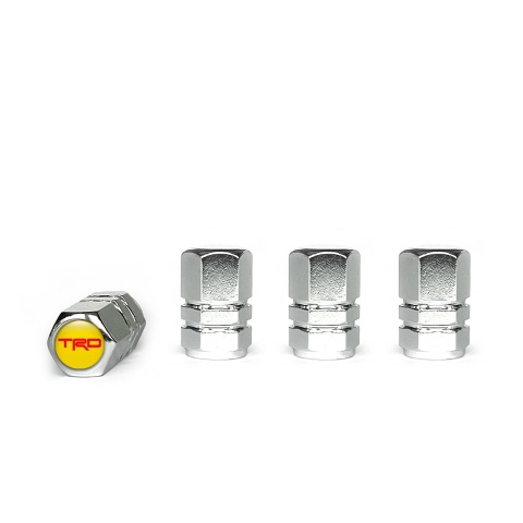 Toyota TRD Tyre Valve Caps Chrome 4 pcs Yellow Logo