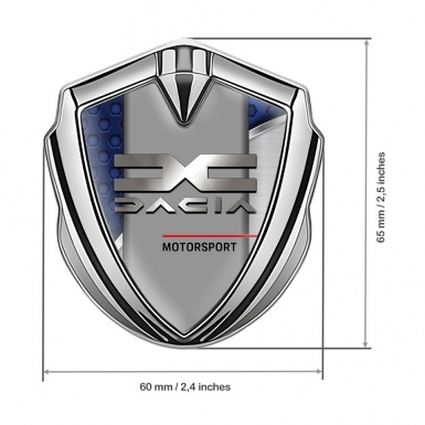Dacia Bodyside Domed Emblem Silver Blue Hex Metallic Logo Variant