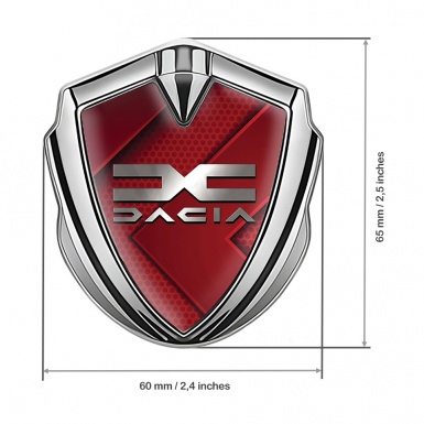 Dacia Metal Domed Emblem Silver Red Hex Metallic Color Logo