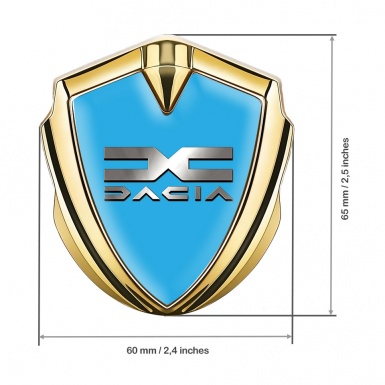Dacia Domed Emblem Badge Gold Sky Blue Base Polished Logo Design