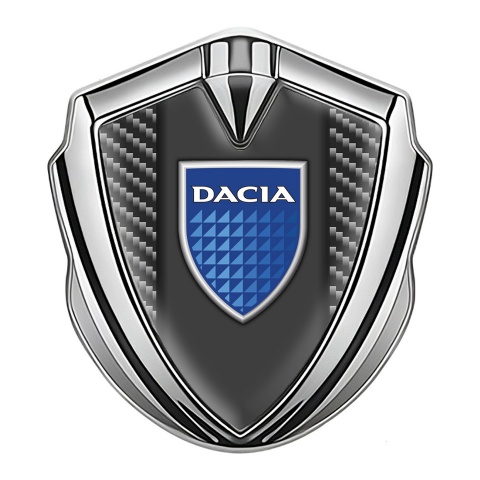 Dacia Emblem Badge Self Adhesive Silver Dark Carbon Blue Shield Logo