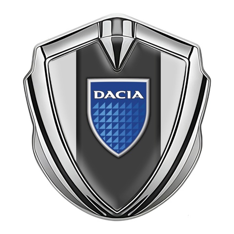 Dacia Silicon Emblem Badge Silver Grey Base Blue Shield Logo