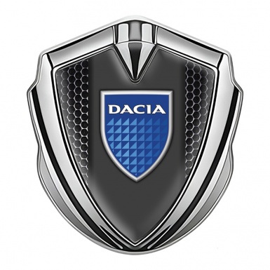 Dacia Emblem Car Badge Silver Steel Mesh Blue Shield Logo