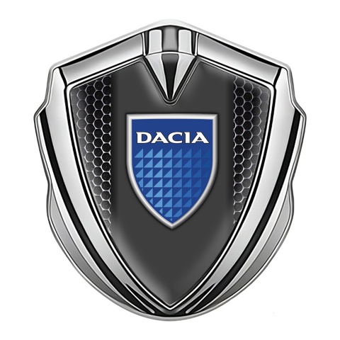 Dacia Emblem Car Badge Silver Steel Mesh Blue Shield Logo