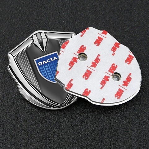 Dacia Badge Self Adhesive Silver Light Carbon Blue Shield Logo
