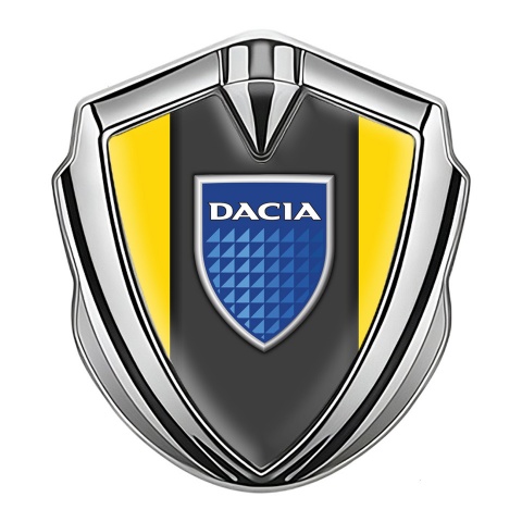 Dacia Emblem Fender Badge Silver Yellow Frame Blue Shield Edition
