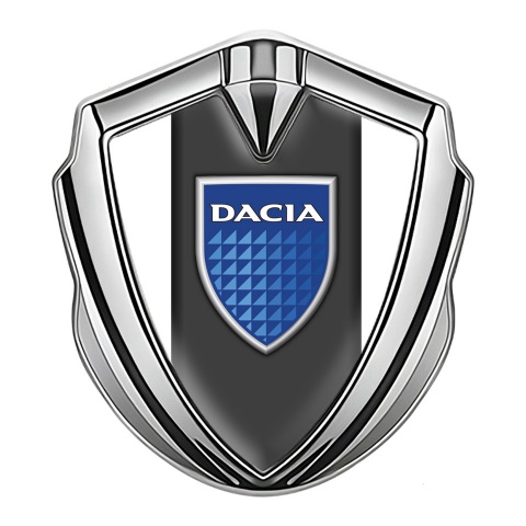 Dacia Fender Emblem Badge Silver White Frame Blue Shield Design