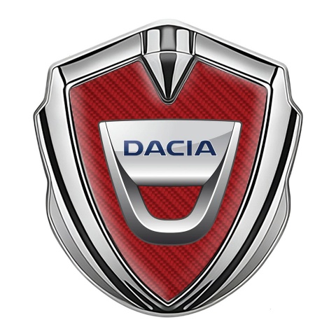 Dacia Metal Emblem Badge Silver Red Carbon Classic Logo Edition