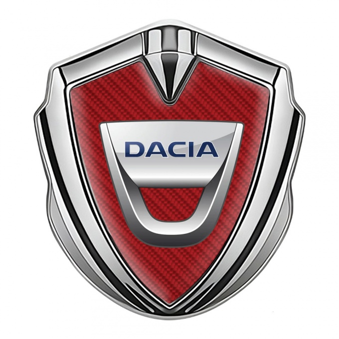 Dacia Metal Emblem Badge Silver Red Carbon Classic Logo Edition