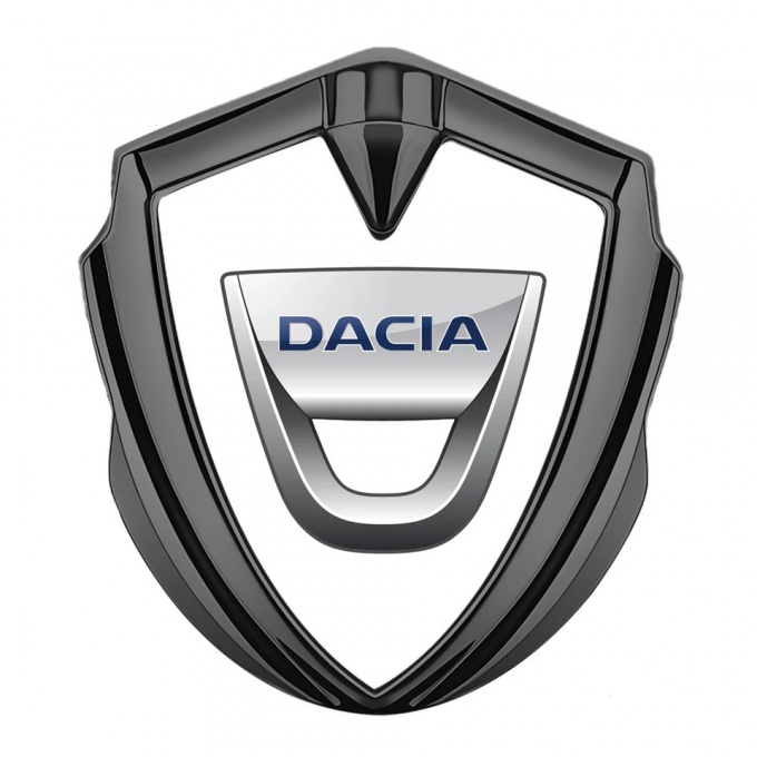 Dacia Metal Domed Emblem Graphite White Base Classic Logo Variant