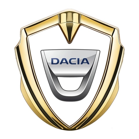 Dacia Metal Domed Emblem Gold White Base Classic Logo Variant
