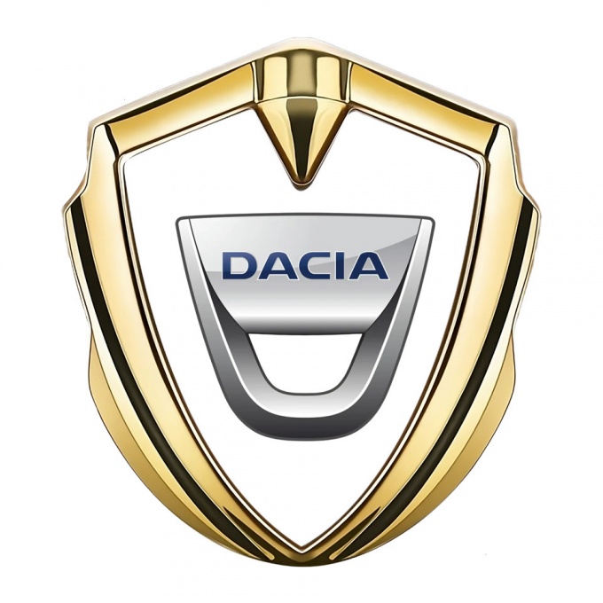 Dacia Metal Domed Emblem Gold White Base Classic Logo Variant