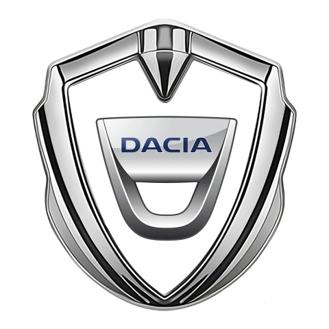 Dacia Metal Domed Emblem Silver White Base Classic Logo Variant