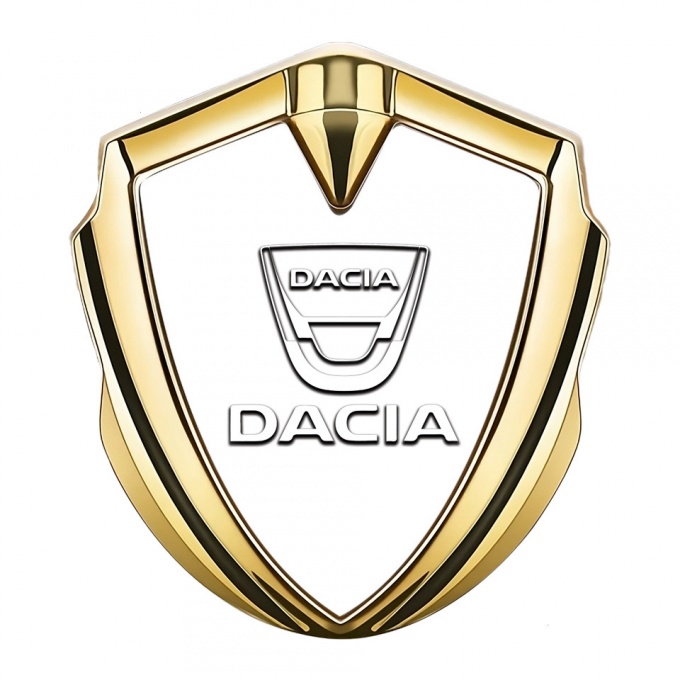 Dacia Emblem Fender Badge Gold Pearl Base White Logo Edition