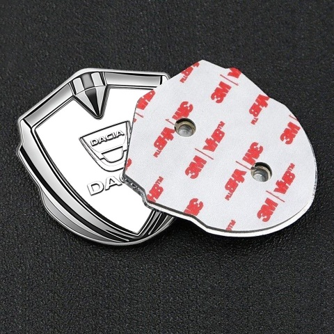 Dacia Emblem Fender Badge Silver Pearl Base White Logo Edition