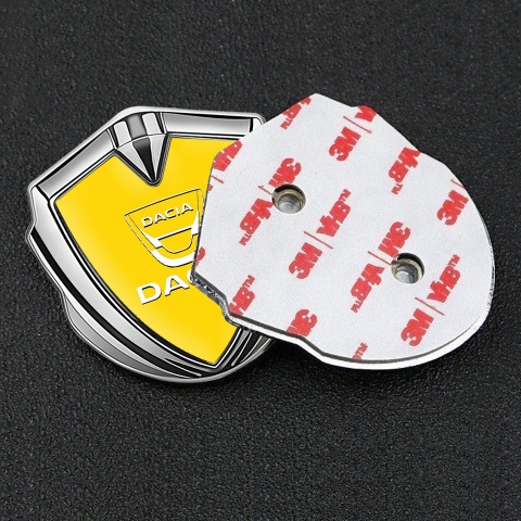 Dacia Emblem Trunk Badge Silver Yellow Base White Classic Logo