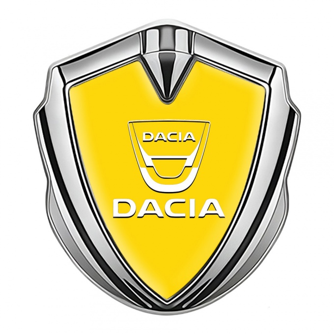 Dacia Emblem Trunk Badge Silver Yellow Base White Classic Logo