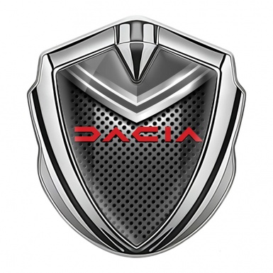 Dacia Emblem Trunk Badge Silver Steel Grate Crimson Logo Design