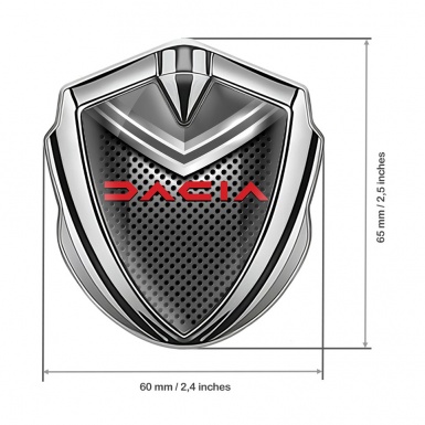 Dacia Emblem Trunk Badge Silver Steel Grate Crimson Logo Design