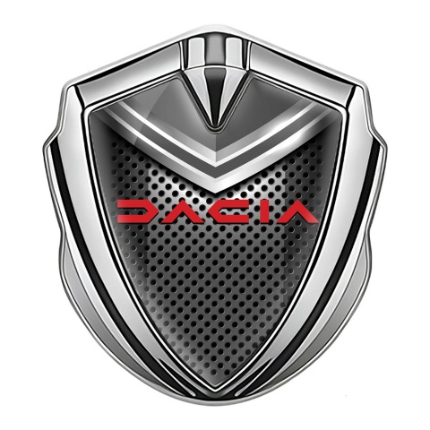 Dacia Emblem Trunk Badge Silver Steel Grate Crimson Logo Design