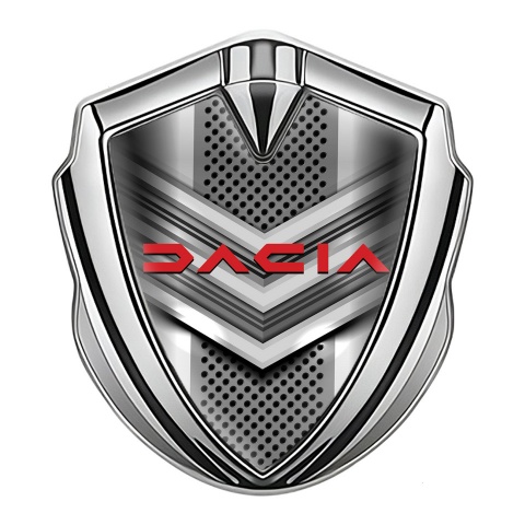 Dacia Metal Emblem Badge Silver Modern Design Elements Crimson Logo
