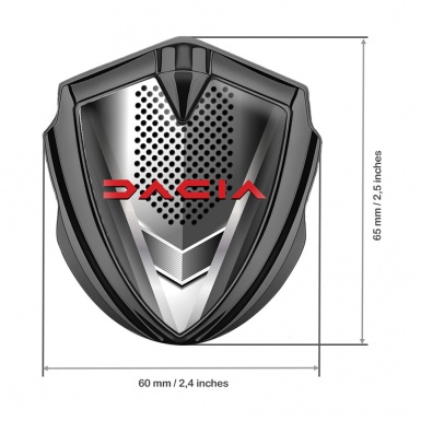 Dacia Domed Emblem Badge Graphite Perforated Base Crimson Logo Design