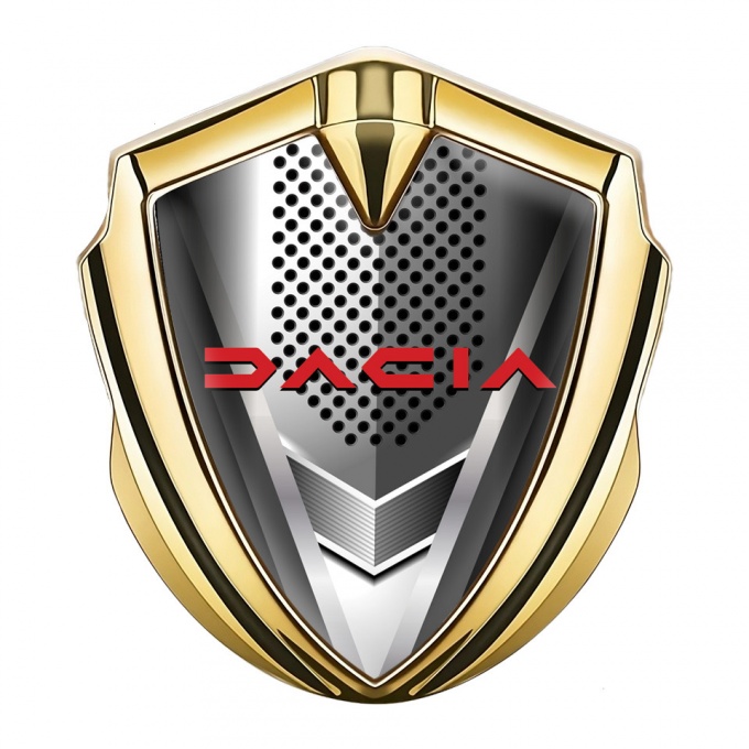 Dacia Domed Emblem Badge Gold Perforated Base Crimson Logo Design
